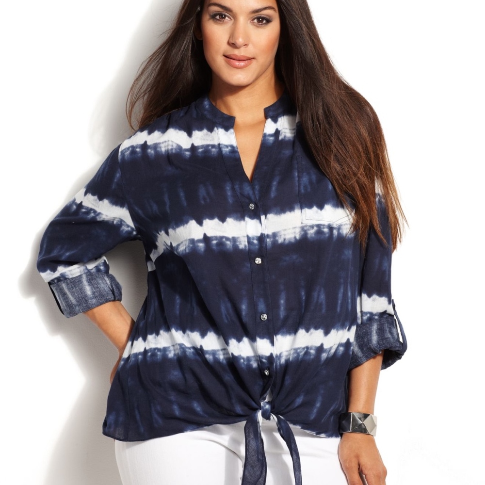 Inc International Concepts Navy Tie-Dye Tie-Front